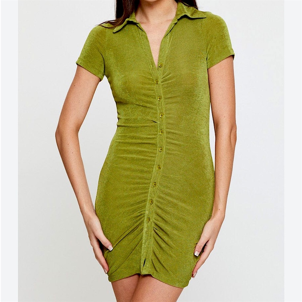 Wild Fable Green Button-Up Collared Dress